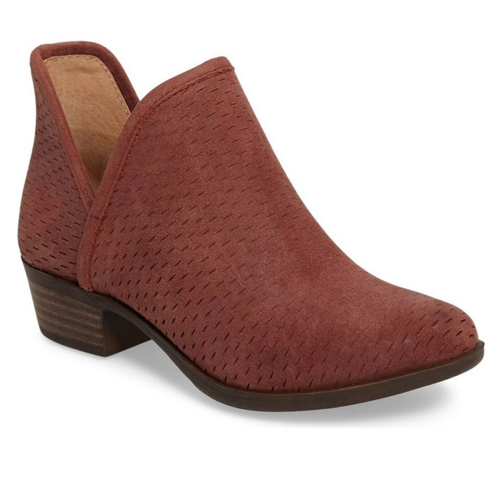 Lucky Brand Bashina Perforated Leather Maroon Cut Out Ankle Bootie Size 6